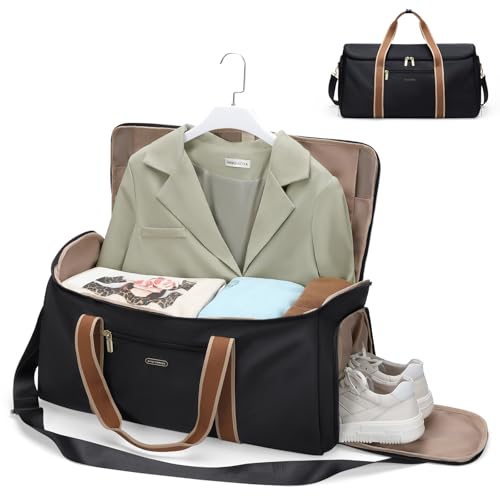 Travel Bag Convertible 2 in 1 Women's Handbag Foldable Clothes Bag Sports Bag for Business Trips and Weekend Getaways (Nero)