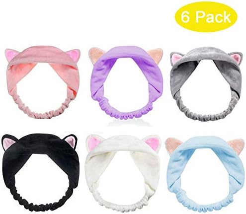 6pack cute cat ear headbands adorable head band,women’s hair band,elastic head wrap fashion twisted boutique scrunchies girl’s hairbands trendy hair accessories for spa party running makeup face wash