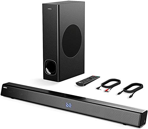 Sound Bar with Subwoofer, ABOX Soundbar for TV 34 Inch 120W 2.1 Channel Speaker, Wireless & Wired Bluetooth 4.2 Sound Bars, Home Theater Surround Sound, Touch and Remote Control, Wall Mountable …
