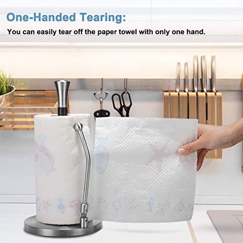 SPACEREST Standing Paper Towel Holder- Anti-Slip, Simply Tear Roll Countertop Tissue Holder,Brushed metal - Thumbnail 3