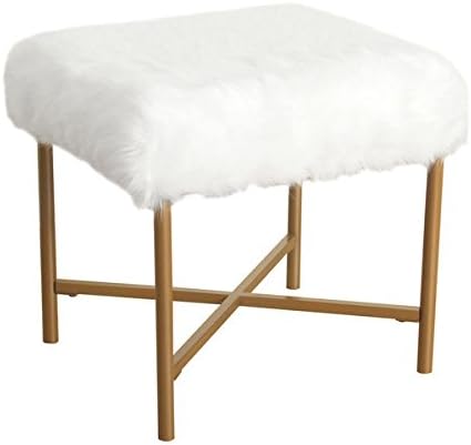 HomePop Faux Fur White Square Stool