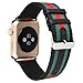 mortree Sport Band Compatible with Iwatch,Replacement Wristband Green and Red Striped Nylon Strap with Embroidered Golden Bees,Back Leather Band for Iwatch Series 1/2/3/4(B/G/R, 42mm or 44mm)
