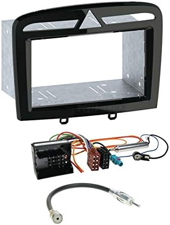Peugeot RCZ 10- Original Plug & Play Quality 2-Din Car Radio Installation Set Includes Aerial Adaptor Radio Connection Cable and Radio Mounting Frame High Gloss Black