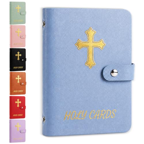JQRSDSY Faux Leather Holy Card Holder, Pocket Prayer Cards Organizer with Hold to 50 Cards Holy Bag with Snap Closure Holy Bag Organizer for Religious Prayer (Blue) at Amazon