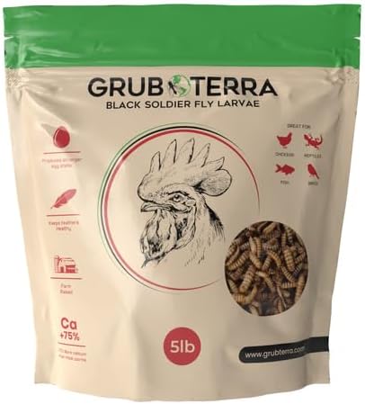 Treats - GrubTerra Golden Dried Black Soldier Fly Larvae - Premium Supplement to Increase Egg Production for Hen Treats, Bird Feed, Chicken Feeder, Pet Bird Food, and Wildbird Feed, Never from China! (5lb)