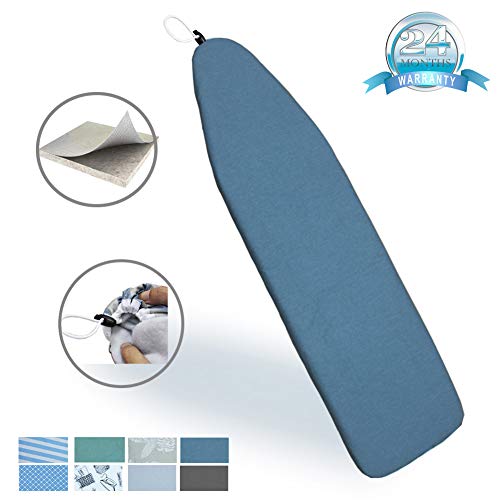 Duwee 15x54 Deluxe Heat Resistant Ironing Board Cover Thicken Felt Padding,Unique Tightening Mechanism Elastic Cord (White Leaves) - Thumbnail 6