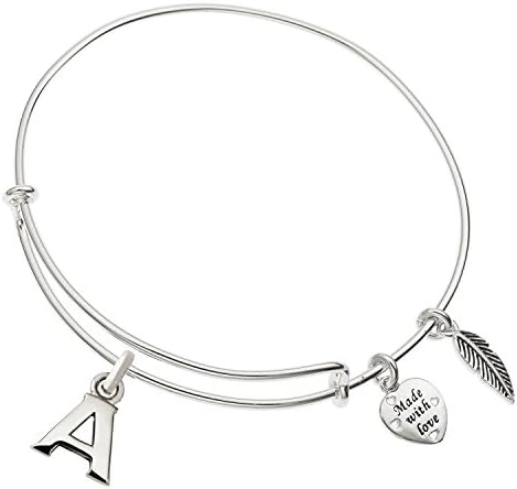 Enni of York Initial "letter A" Silver-Tone Expandible Wire Bangle Bracelet