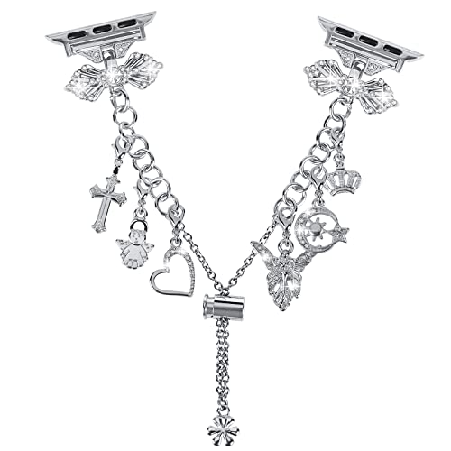 NYENEIL Compatible with Apple Watch Ultra Band 38mm 40mm 41mm 42mm 44mm 45mm 49mm Interchangeable Charms Dressy Bracelet for Women (38MM/40MM/41MM, Silver)