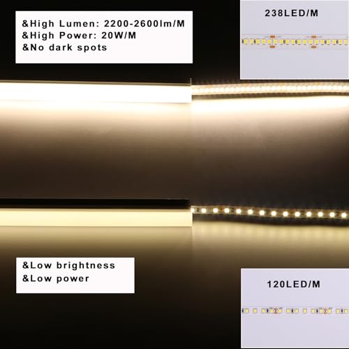 TOPAI Strip LED 24V 5 m 20W/m High brightness White Natural 4000K | 10 mm wide, 238LEDs/m, non-waterproof, self-adhesive, flexible cuttable, for kitchen and bedroom