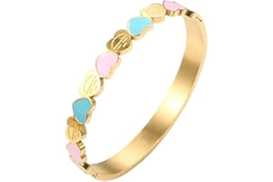 ALLYOUGER TTANH Cute Love Heart Gold Plating Staiess Steel Lucky Cuff Bangles Women Girls Wedding Party Charm Bangles Jewelry Gift (Metal Color: Gold Color, Diameter: 56-58mm)