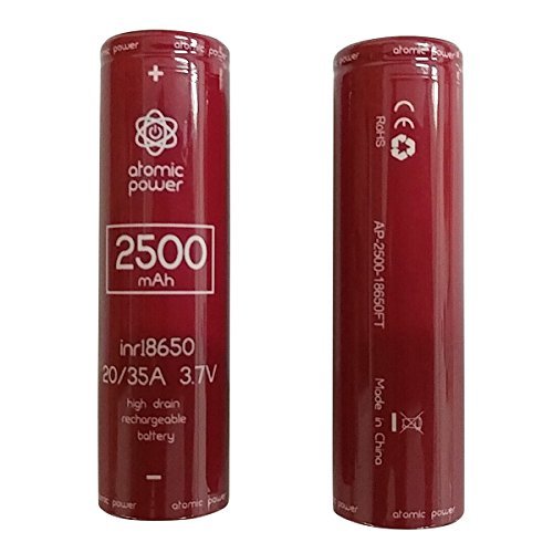 2 x AtomPower IMR 18650 2500 mAh 3.7V LI-MN High Drain Rechargeable Battery, Flat Top, 35 AMPS