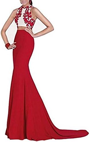 Ivy lisa Long Two Pieces Mermaid Red Blue Chiffon For Women's Homecoming Party Prom Evening Ladies Ball Gowns Dresses (Red, 2)