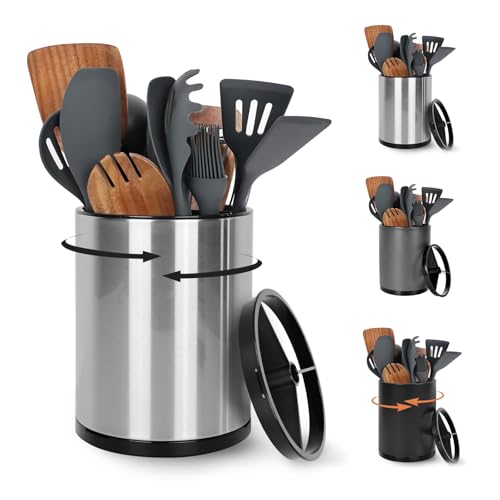 Nigelia Extra Large Kitchen Utensil Holder, 360° Rotating Stainless Steel Cooking Utensil