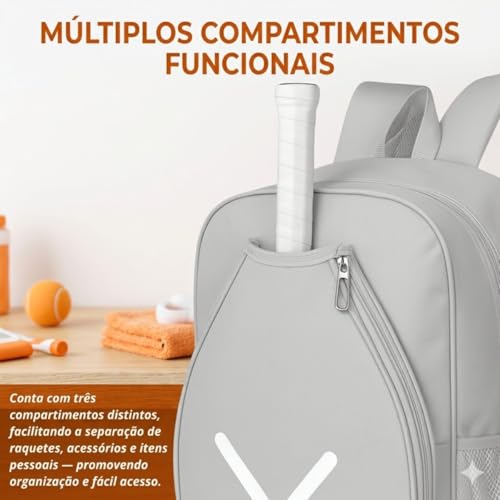 Mochila Raqueteira Bolsa Beach Tennis Tênis Squash Impermeável Esportiva Poliéster Reforçada 47x32x14cm Com Compartimentos Para Raquete Bolas E Acessórios