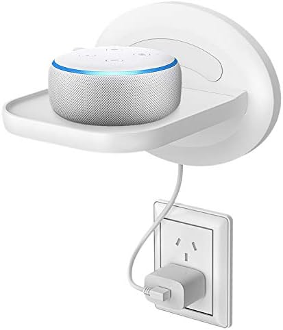 Pobon Wall Mount Shelf - Holds up to 15 lbs - Built-In Charging Cord Storage, Outlet Shelf Organizer Power Perch for Echo Dot/Spot/Show, Google Home Mini/WiFi, Cellphones, Sonos Play, Shaver (White)