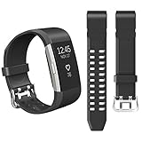 For Fitbit Charge 2 Bands,Hagibis TPU Replacement Accessories Bracelet Strap with Double Row Ventilation Holes for Fitbit Charge 2 HR Smart Watch (Black)