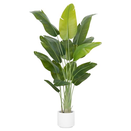 ZEEOZE Artificial Plant Bird of Paradise 200 cm High Fake Tropical Palm Tree for Indoor Outdoor with 15 Leaves Banana Tree Indoor Fake Tree with White Asus for Bed Garden Office Decoration