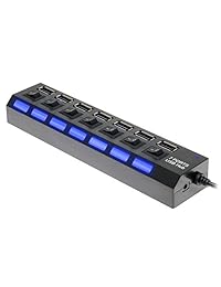 mostop® 7 Puertos USB 2.0 Hub [] con interruptores de encendido apagado no empotrado de alta velocidad y Indicadores LED, Negro