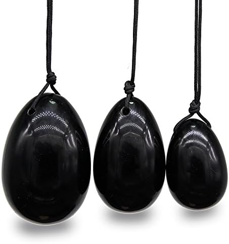 3Pcs Set Massage Stones,KineUni Drilled Natural Obsidian Jade Yoni Egg For Kegel Exercise Pelvic Floor Muscles Vaginal Exercise