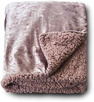 Urban by Design Luxurious Crushed Velvet & Sherpa Reversible Throw Blanket Couch Sofa Bed (Blush)