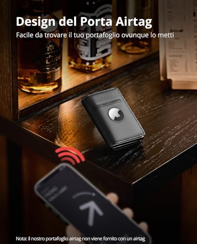 YESIIW AirTag Men's RFID Blocking Leather Wallet with Pop-up Credit Card Holder with Coin Pocket for Money (Black)