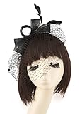 Urban CoCo Women's Bow Feather Net and Veil Fascinator Cocktail Party Hair Clip Hat