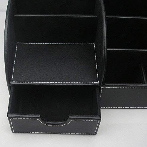 Office Desk Organiser, Pu Leather Tidy Pen Pencil Pots Stationery Storage Box for Mobile Phone Remote Control Holder (Black)