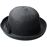 Toyvian Women Sun Hat Dome Straw Sun Hat with Bowknot Roll-up Wide Brim Foldable Beach for Summer Travel Free Size Fits 22-23 Inch Head Black