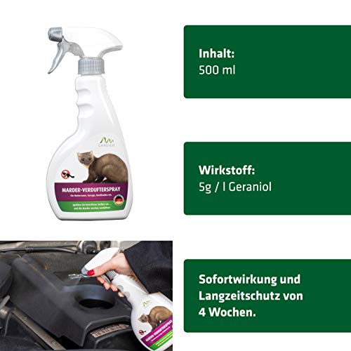 GARDIGO® Marderspray - Marderschreck für Auto, Dachboden, Garten | 500ml mit Eukalyptus-Citriodora Ãl | Marderabwehr Auto zum Marder vertreiben | Abwehrspray gegen Marder im KFZ | Made in Germany – Bild 3