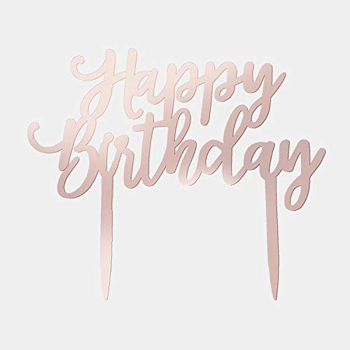 image for Elehere Rose Gold Happy Birthday Cake Toppers Acrylic Mirror Shinny Bi