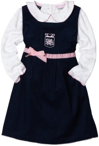 So La Vita Little Girls' Toddler Velvet Waist Trim Dress, Navy, 4T