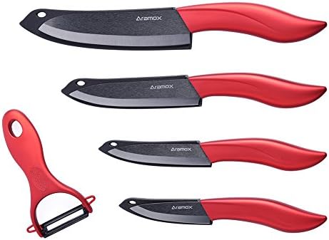 Ceramic Knife Set,5 Pack Ultra Sharp Kitchen Knife with Sheath Covers Rust Proof Ceramic Fruit Vegetable Peeler,FDA Approved