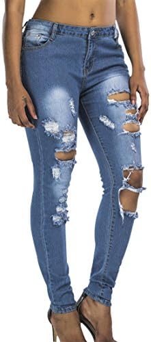 Quanxin Women's Destroyed Ripped Hole Washed Pencil Jeans,Picture Color,Small