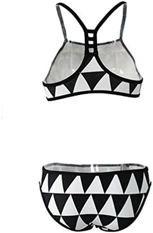 Vissgirl 2016 New Fashion Sexy Triangle Geometric Print Halter Swimsuit(Black-XL)