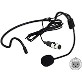 Headworn Headset Microphone for AKG/Samson Wireless Bodypack Transmitters, with Windscreen, Mini 3 Pins XLR Connector, Unidirectional, Black