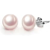 EVER FAITH 925 Sterling Silver AAA Pink Freshwater Cultured Pearl Button Stud Earrings