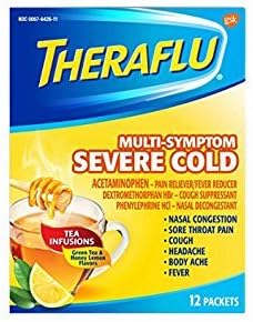 Theraflu MultiSymptom Severe Cold with Green Tea &amp; Honey Lemon Hot Liquid Powder for Cough &amp; Cold Relief, 12 count - Pack of 2