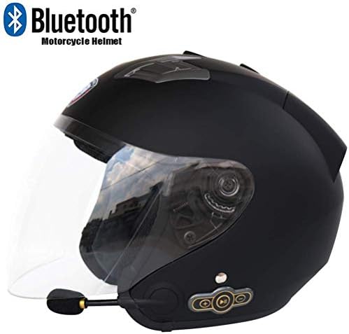 DaMuZ Motorcycle Open Face Bluetooth Helmet Motorbike Moped Jet Half Helmet Personality Motocross Helmets Men And Women Electric Car Helmet DOT Approved For Cycling, Scooters Traveling
