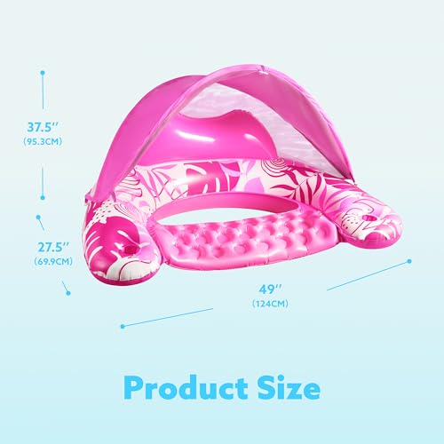 SLOOSH Pool Floats with Canopy Adult,XL Inflatable Pool Lounge Chairs with Cup Holders,Floating Chair for Adults,Inflatable Floaties with Headrest for Party Beach Summer Water Fun,Pink