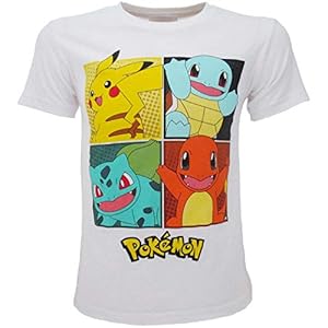 Pokémon T-shirt Original, wit, 4 personages Pikachu officieel T-shirt, voor jongens