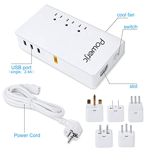 Voltage Converter Adapter Universal International Power 220V to 110V with 3 USB Smart Charging Ports,for Hair Curler Flat Iron White-Powerjc - Thumbnail 2