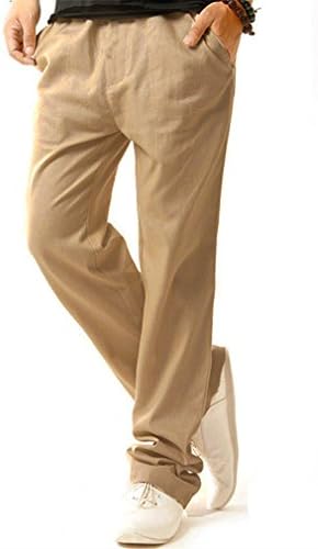 GOOGEER Men Summer Linen Cotton Casual Pants Solid Thin Fitness Sweatpants Beige 5XL