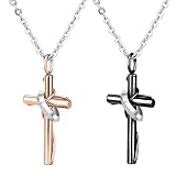 UHIBROS His & Hers Matching Set Cross Necklace for Couple Stainless Steel Pendant Chain for Men Women 2pcs