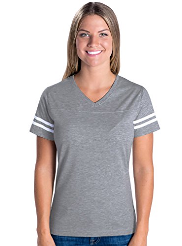 LAT Apparel Ladies Football Jersey V-Neck Tee [X Large] Vintage Heather / White Short SleeveT-Shirt