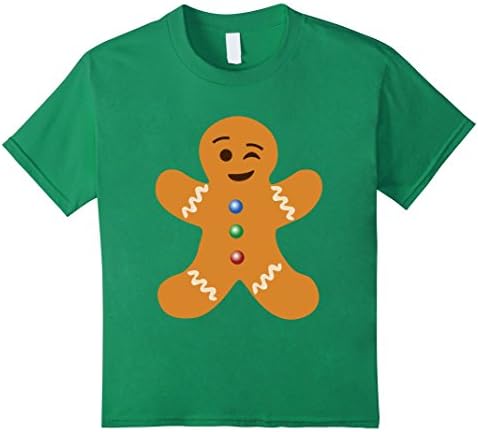 Kids Gingerbread Man Emoji T-Shirt One Eye Wink Shirt 12 Kelly Green