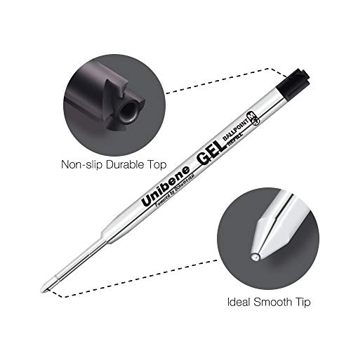 Unibene Parker Compatible Gel Ink Ballpoint Refills 12 Pack,0.7mm Medium Point- 6 Black&6 Blue, Smooth Writing Replaceable German Ink Tactical Pen Refills for Parker Ballpoint/UZI Pen
