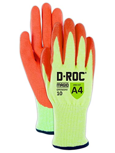 MAGID D-ROC 13 Gauge Hi-Vis NitriX Grip Technology Coated Work Glove – Cut Leve…