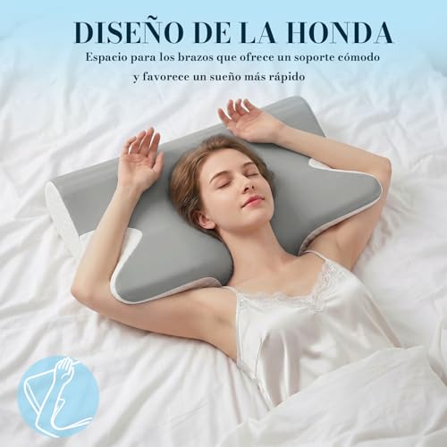Honfay Almohada Ergonómica con Soporte Cervical de Espuma Viscoelástica, para Dormir de Lado, Boca Arriba o Boca Abajo, con Espacio Integrado para los Brazos