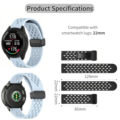 MELEJIA 22MM Silicone Strap Compatible with Garmin Forerunner 570 47mm/Forerunner 970/Venu 4 45mm/Venu 3/Venu 2, 22MM Silicone Replacement Bracelets, Adjustable Magnetic Closure Strap