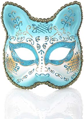 クリエイティブ仮面舞踏会マスク大人の半分顔マルディグラ漫画ヴェネツィア動物猫塗装マスクゴールドパターンとレース17 X 16 5 Cm Lightblue B07prjwtl8 7円 人気海外一番 100 品質保証 全品送料無料 即日出荷 Sale開催中